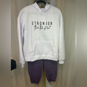 Stronger Than the Storm Hoodie Set Women XL White Purple